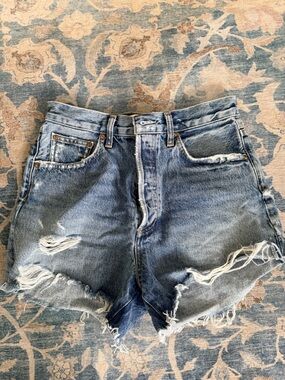 Agolde Distressed Light Blue Denim Cutoff Shorts